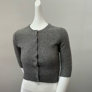 J Crew 100% Cashmere Cropped Button Grey 3/4 Sleeve Sweater Cardigan XS